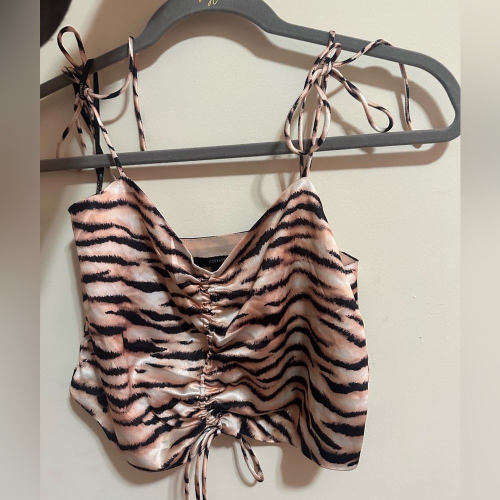 Satin Zebra Print Crop Top